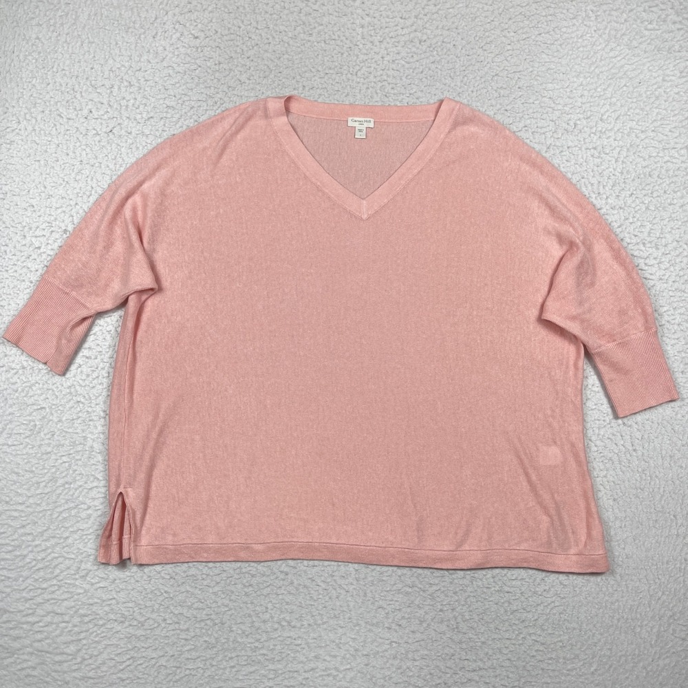 Garnet Hill Sweater Womens L Pink Linen V Neck Relaxed Coastal Minimalist